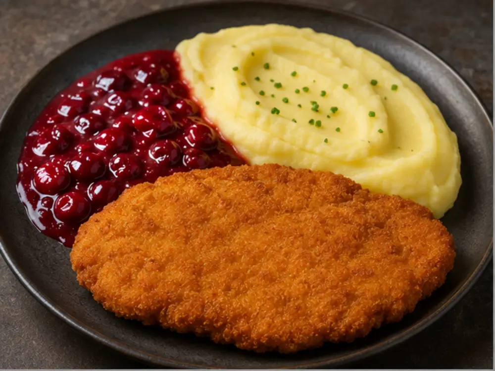 Rántott szelet meggyszósszal és krumplipürével — Edit kedvence