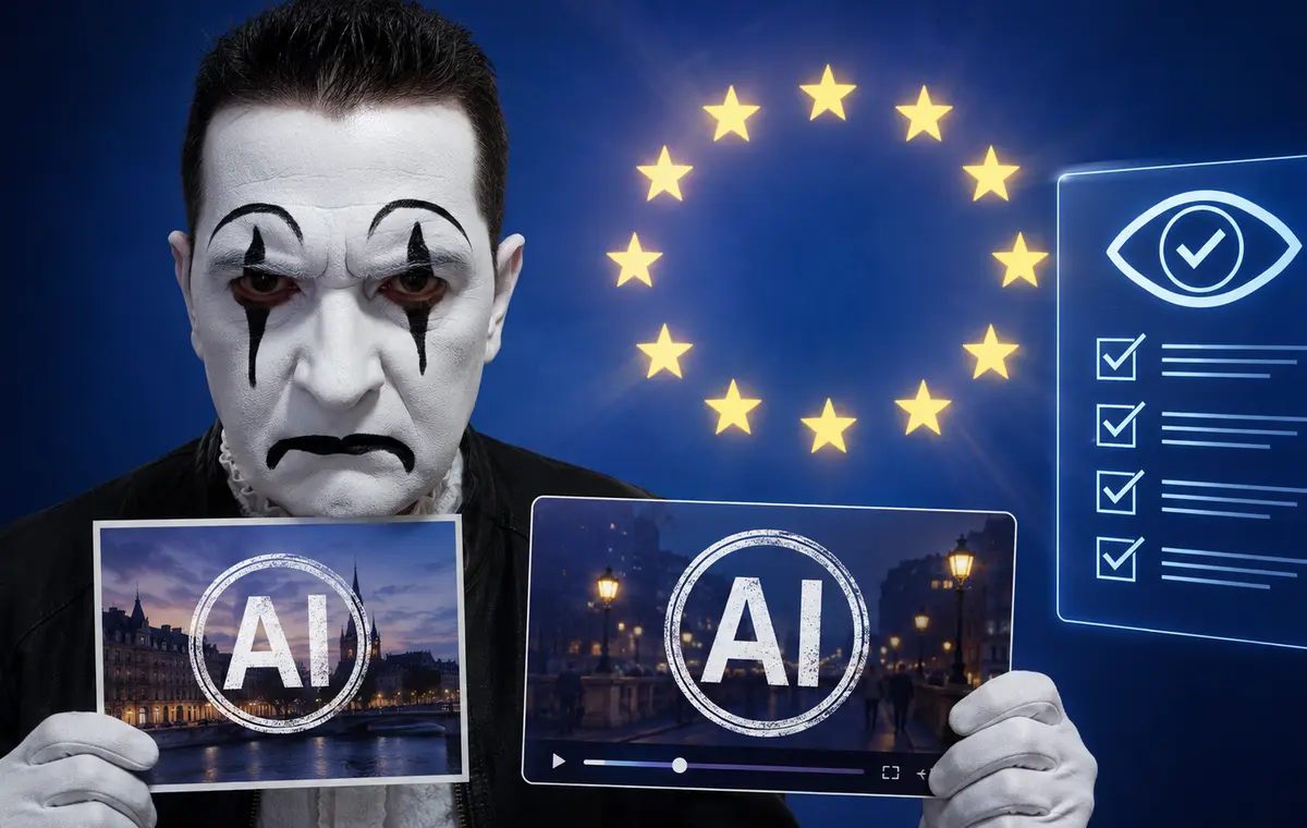 AI-illusztráció a mesterséges tartalmak jelöléséről
