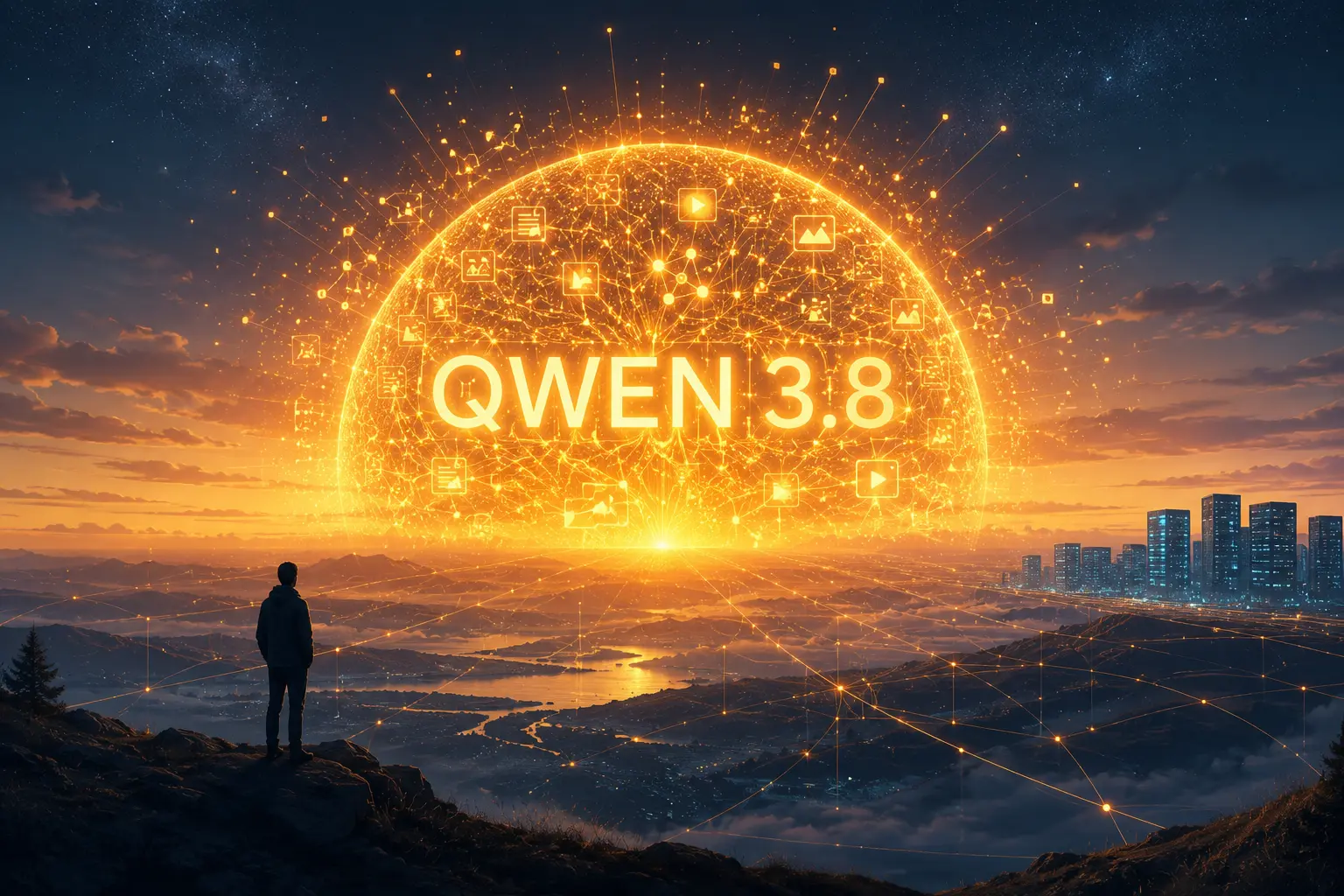 A Qwen3.8 digitális felkelő napként a horizont fölött