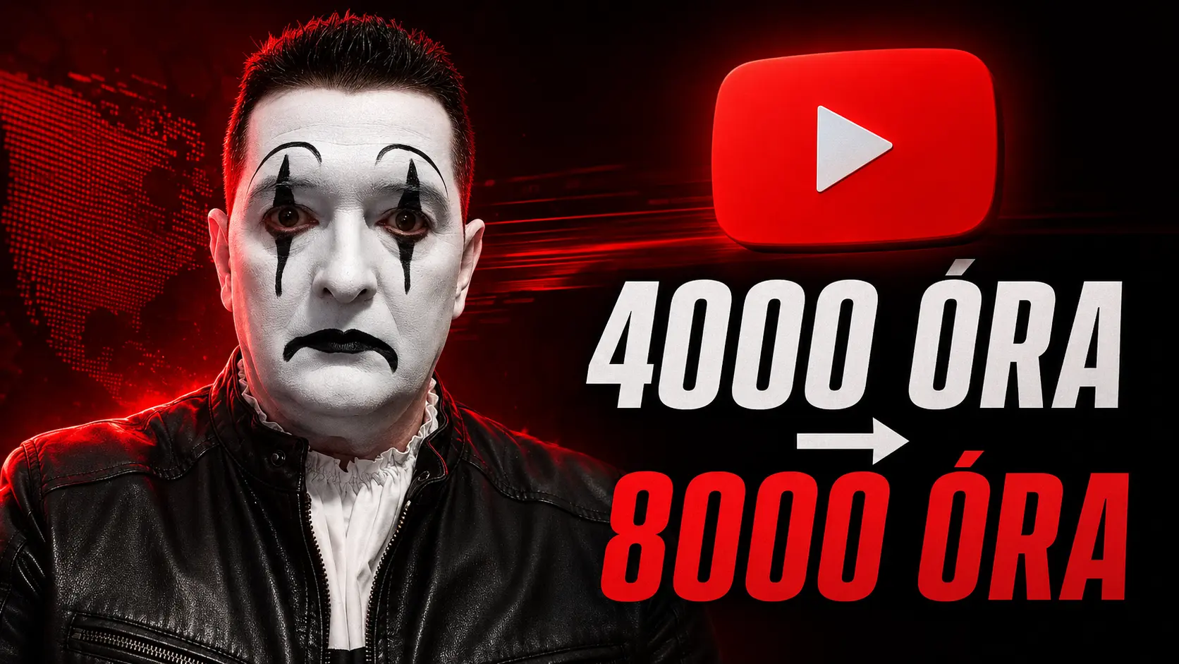 Meglepődött bohóc a YouTube 4000-ről 8000 órára emelt küszöbe mellett