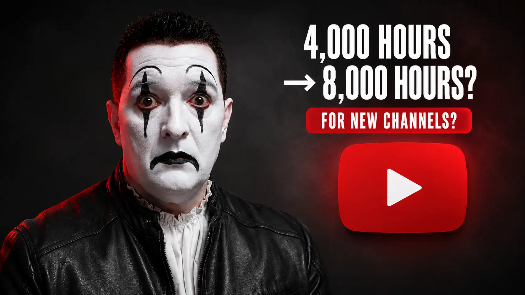A surprised clown with a YouTube play symbol and a 4,000 to 8,000 hours headline